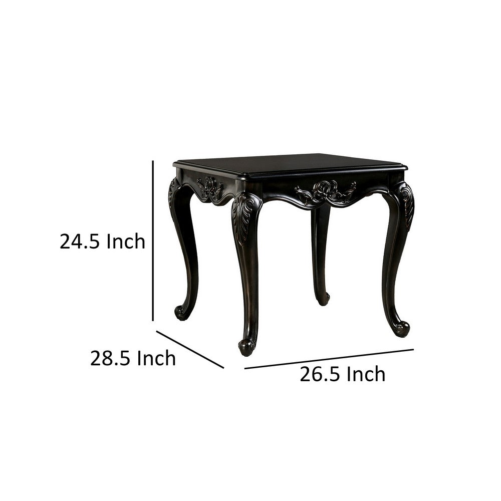 Roche Side End Table, 29 Inch, Classic Cabriole Legs, Dark Brown Solid Wood