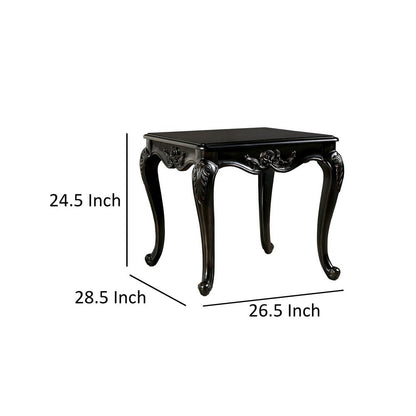 Roche Side End Table, 29 Inch, Classic Cabriole Legs, Dark Brown Solid Wood