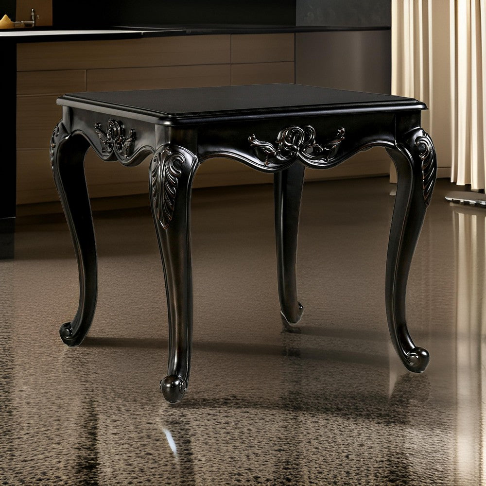 Roche Side End Table, 29 Inch, Classic Cabriole Legs, Dark Brown Solid Wood