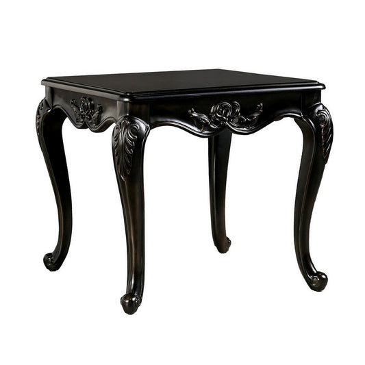 Roche Side End Table, 29 Inch, Classic Cabriole Legs, Dark Brown Solid Wood