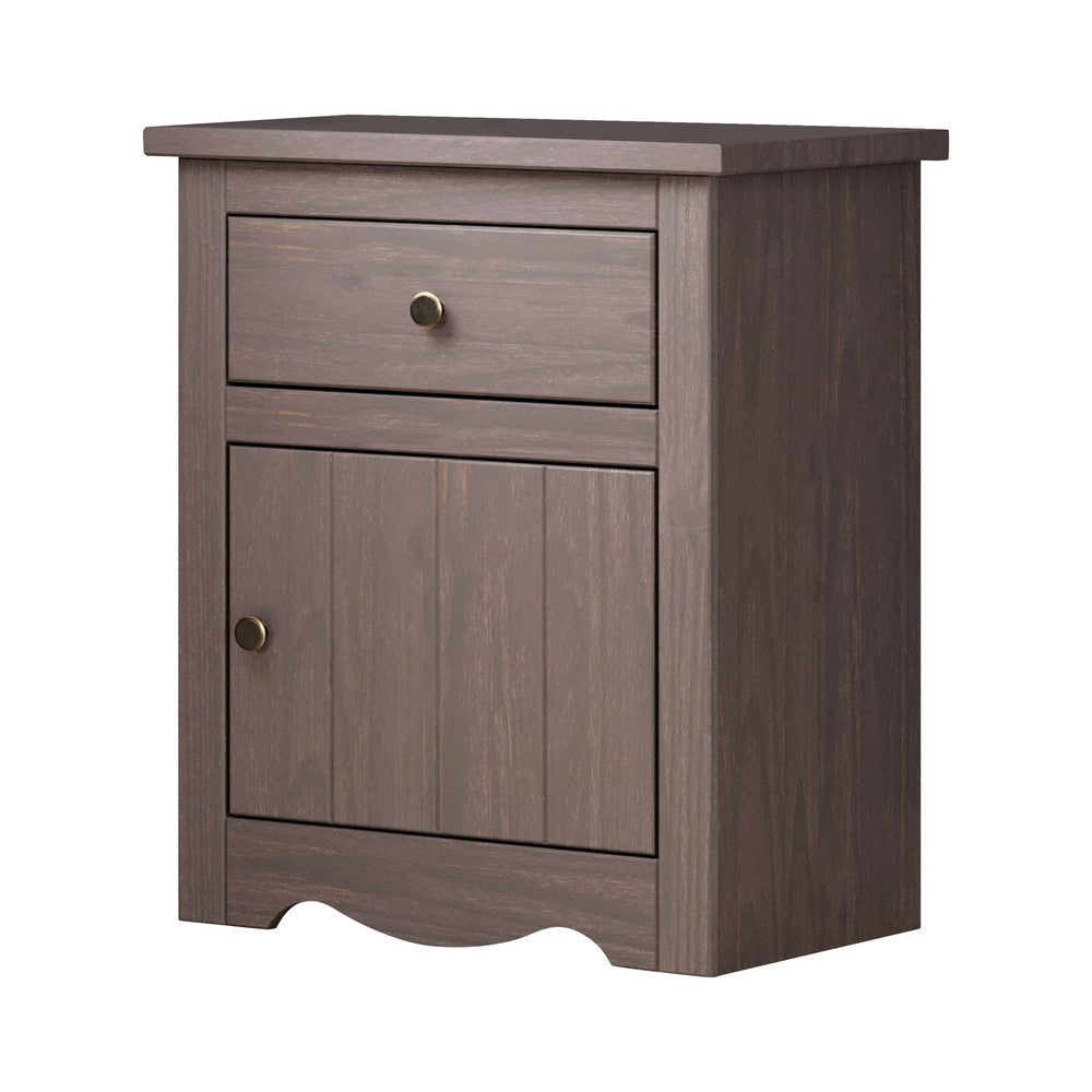 Stav Nightstand, 1 Drawer and Door, 25 Inch, Plank Style, White Solid Wood