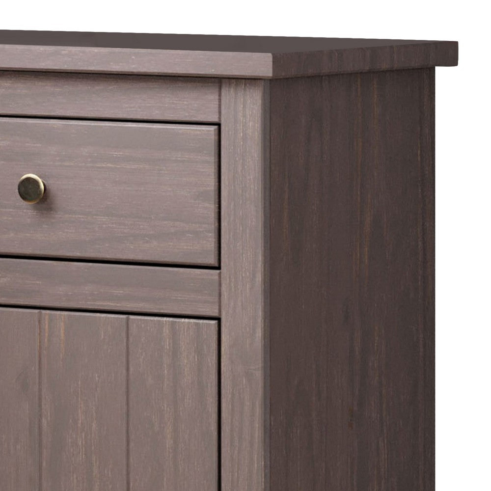 Stav Nightstand, 1 Drawer and Door, 25 Inch, Plank Style, Gray Solid Wood