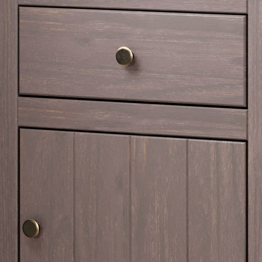 Stav Nightstand, 1 Drawer and Door, 25 Inch, Plank Style, Gray Solid Wood