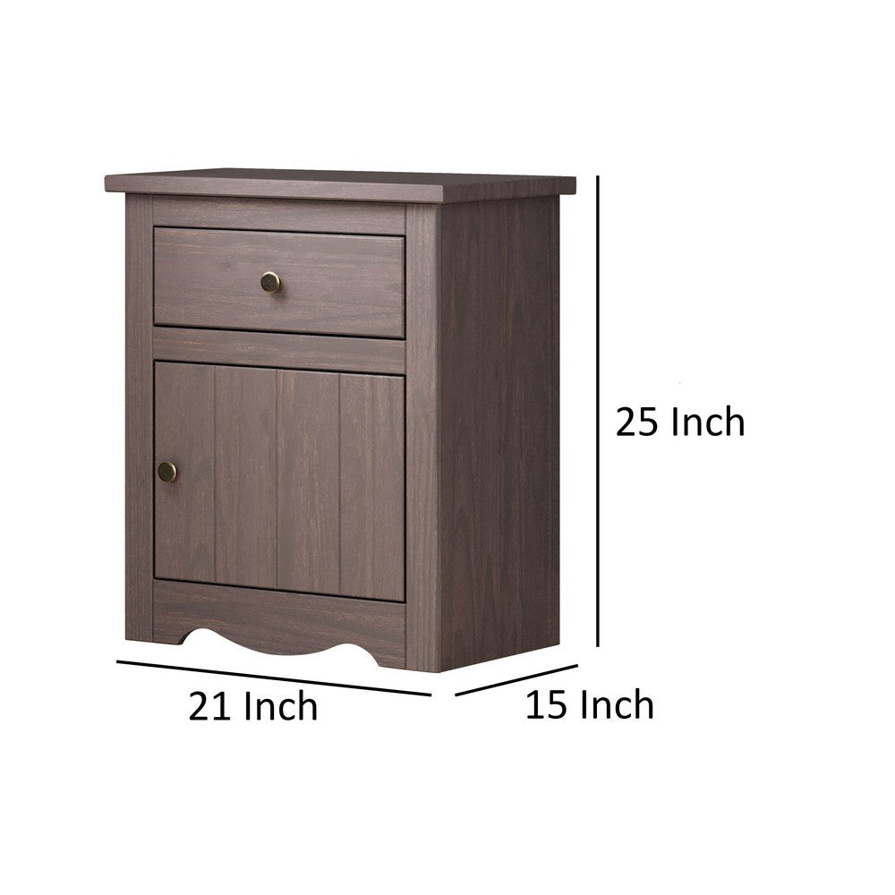 Stav Nightstand, 1 Drawer and Door, 25 Inch, Plank Style, Gray Solid Wood