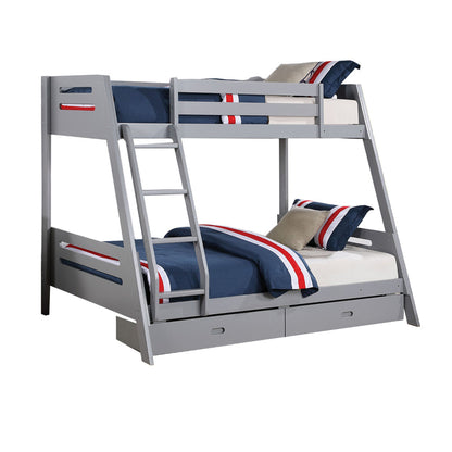 Emily Twin Over Full Bunk Bed with Ladder, 2 Drawers, Black Solid Wood