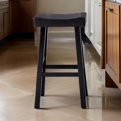 Bianca Barstool Set of 2, Saddle Seat, Farmhouses Style Black Solid Wood