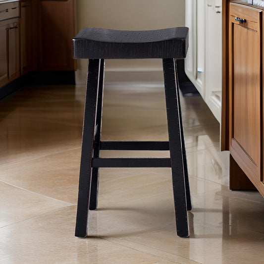 Bianca Barstool Set of 2, Saddle Seat, Farmhouses Style Black Solid Wood