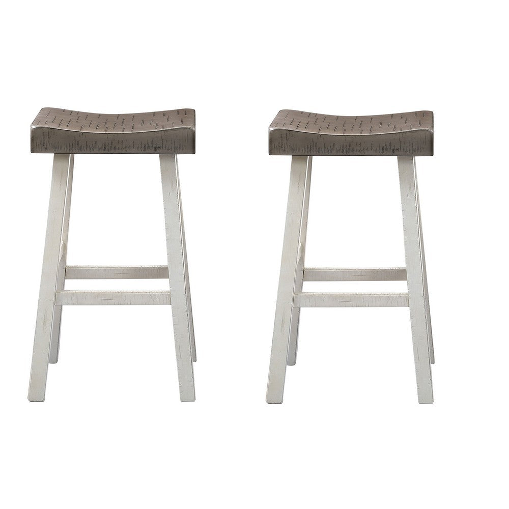 Bianca Counter Stool Set of 2, Saddle Seat, Farmhouses Black Solid Wood