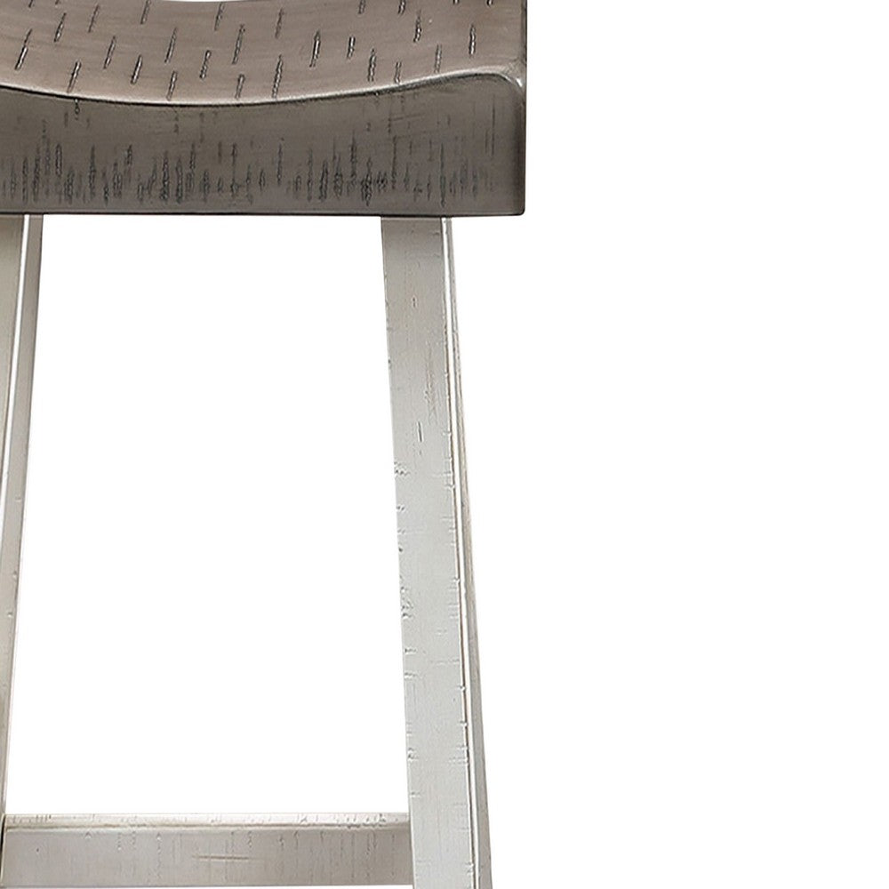 Bianca Barstool Set of 2, Dark Gray Saddle Seat, White Solid Wood