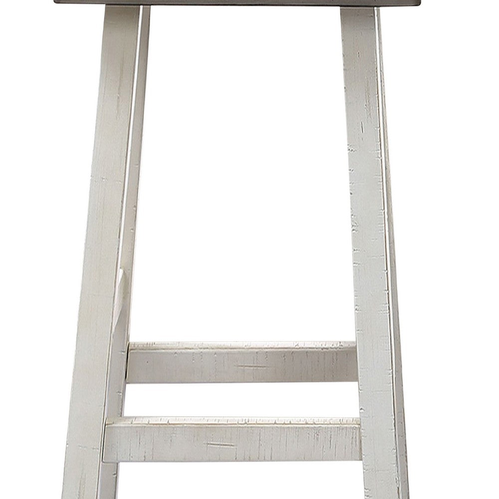 Bianca Barstool Set of 2, Dark Gray Saddle Seat, White Solid Wood