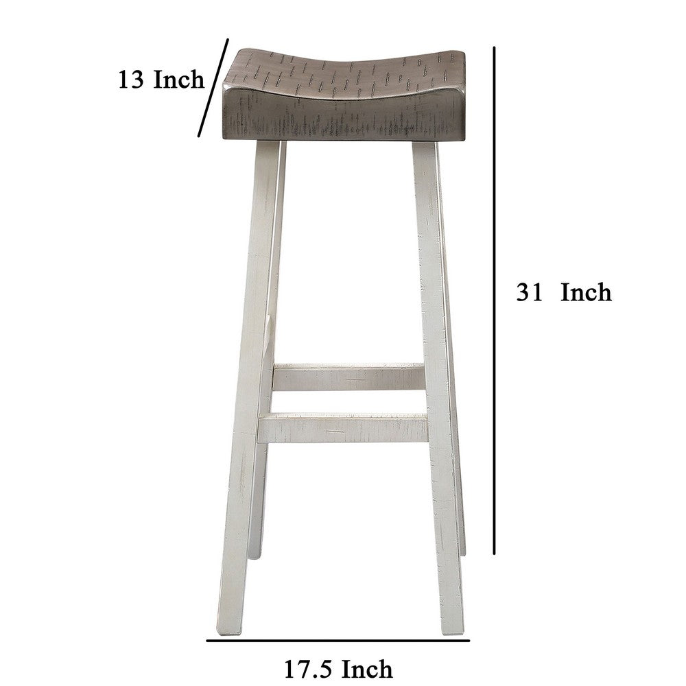 Bianca Barstool Set of 2, Dark Gray Saddle Seat, White Solid Wood