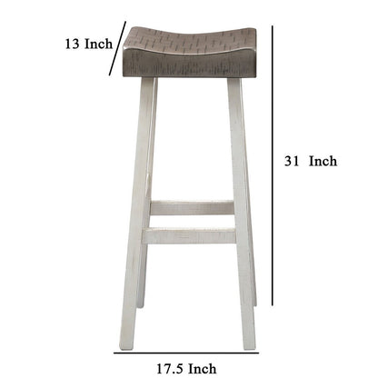 Bianca Barstool Set of 2, Dark Gray Saddle Seat, White Solid Wood
