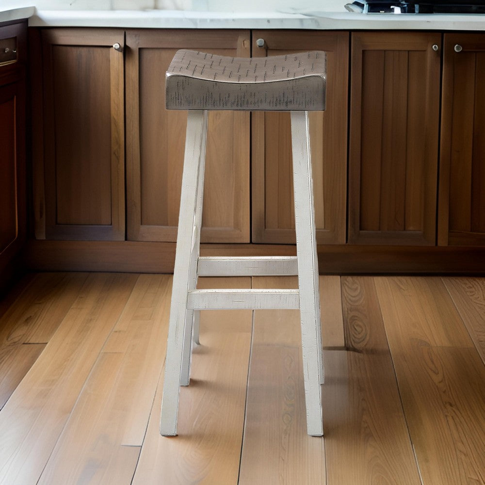 Bianca Barstool Set of 2, Dark Gray Saddle Seat, White Solid Wood