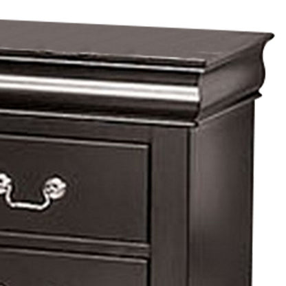 Ryla Nightstand, 2 Drawers, Black Solid Wood, Nickel Metal Drop Handles