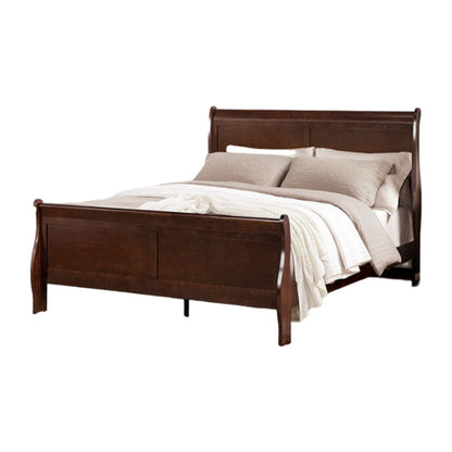 Ryla Twin Size Bed, Sleigh Panel Headboard, Dark Cherry Brown Solid Wood