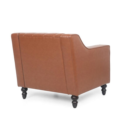 Accent Club Chair, Button Tufted, Diamond Stitch Light Brown Faux Leather