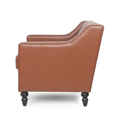 Accent Club Chair, Button Tufted, Diamond Stitch Light Brown Faux Leather
