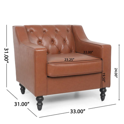 Accent Club Chair, Button Tufted, Diamond Stitch Light Brown Faux Leather