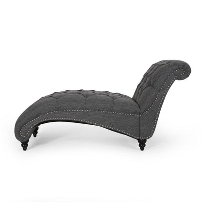Curb Chaise Lounger, 64 Inch, Button Tufted Diamond Stitch, Charcoal Gray