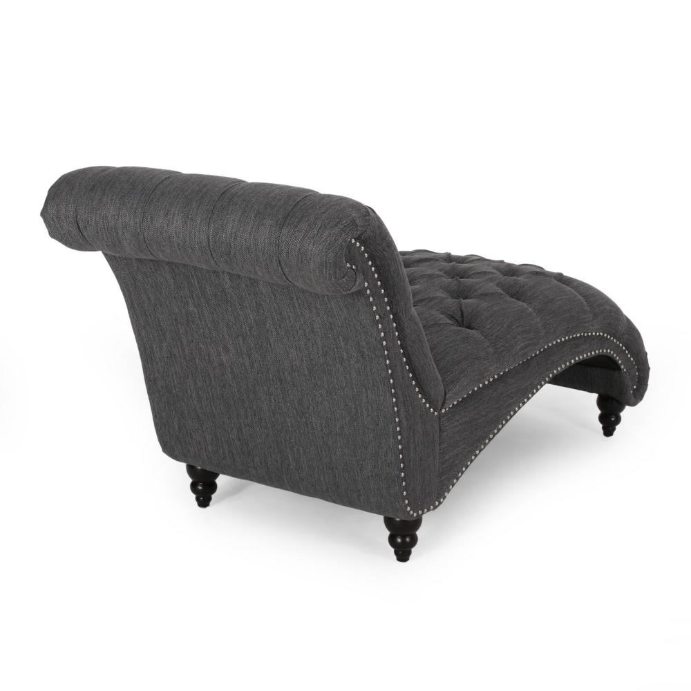 Curb Chaise Lounger, 64 Inch, Button Tufted Diamond Stitch, Charcoal Gray