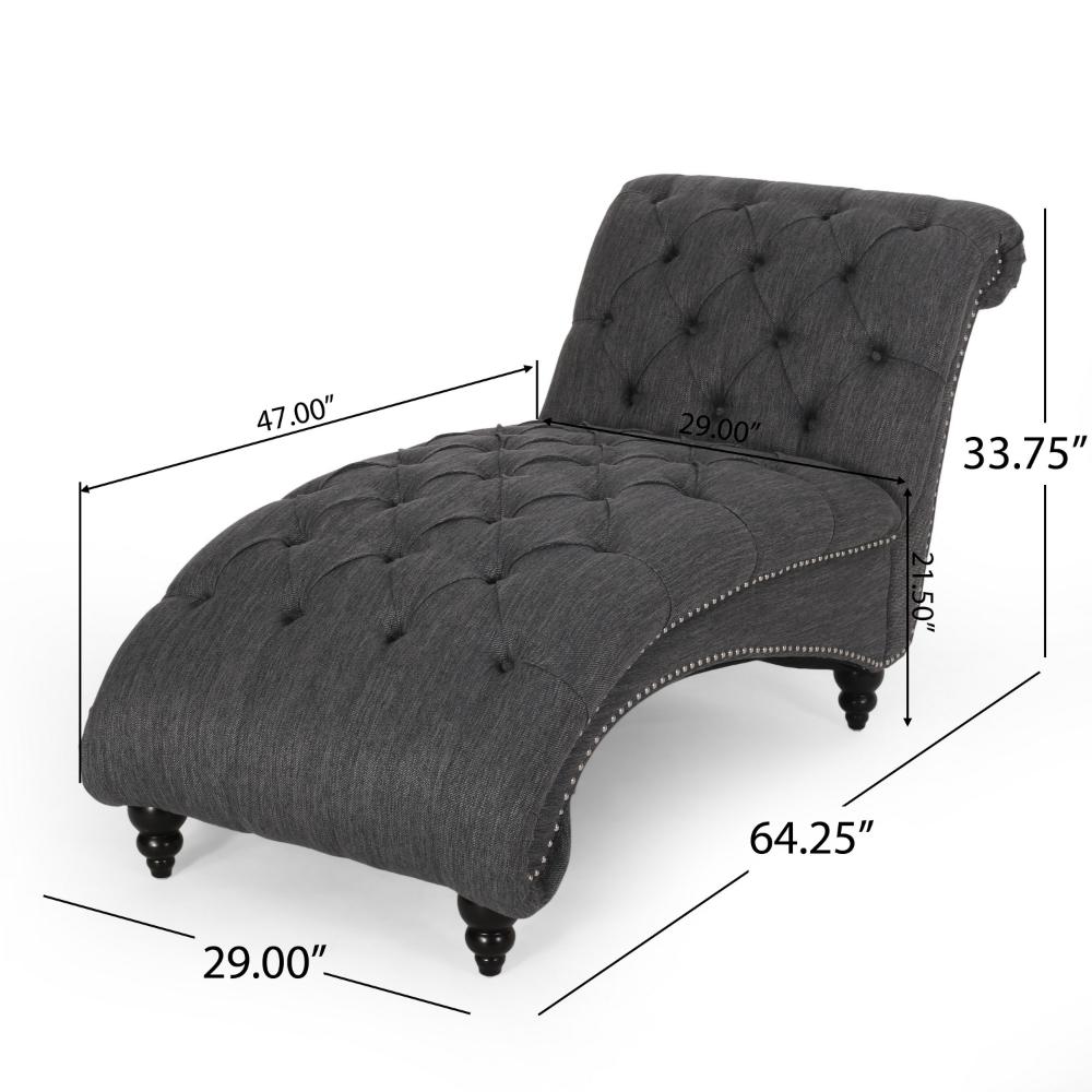 Curb Chaise Lounger, 64 Inch, Button Tufted Diamond Stitch, Charcoal Gray
