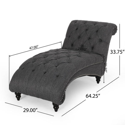 Curb Chaise Lounger, 64 Inch, Button Tufted Diamond Stitch, Charcoal Gray