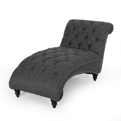 Curb Chaise Lounger, 64 Inch, Button Tufted Diamond Stitch, Charcoal Gray
