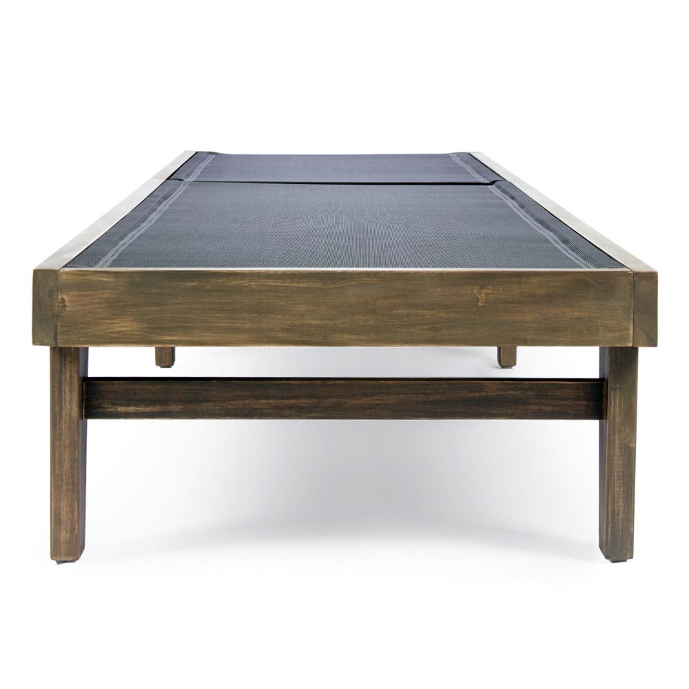 Liam Outdoor Chaise Lounger, 78 Inch Mesh Seat, Dark Gray Acacia Wood Frame