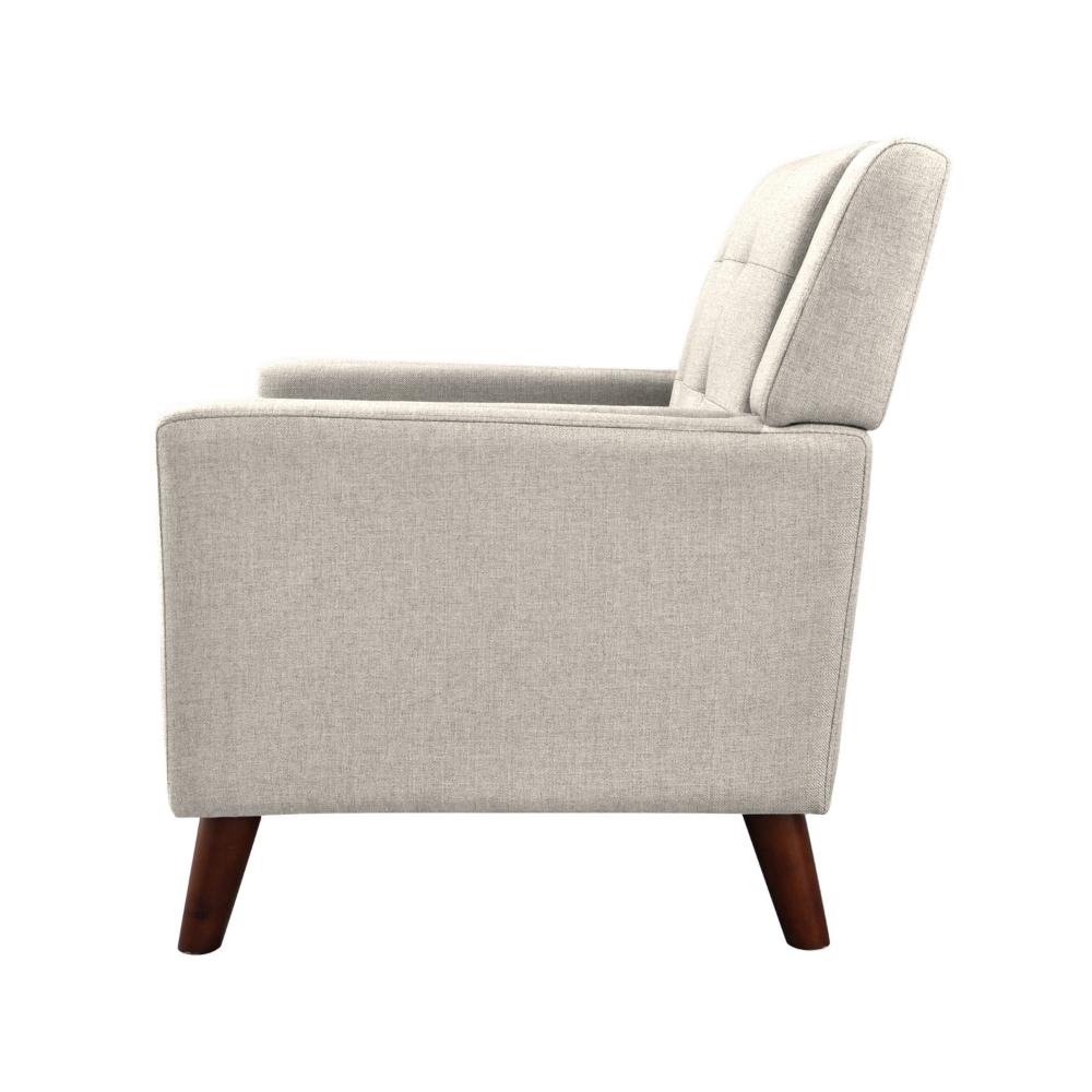 Accent Armchair, Tufted Back Flared Arms, Tapered Wood Legs, Beige Fabric