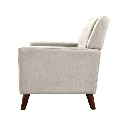 Accent Armchair, Tufted Back Flared Arms, Tapered Wood Legs, Beige Fabric