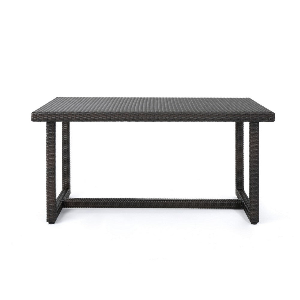 Sanie Outdoor Dining Table, 59 Inch Top, Iron Frame, Brown Resin Wicker