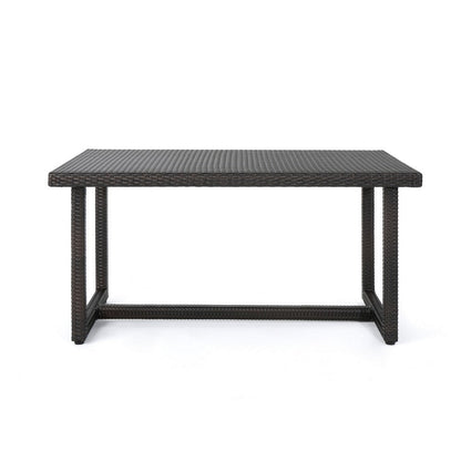 Sanie Outdoor Dining Table, 59 Inch Top, Iron Frame, Brown Resin Wicker