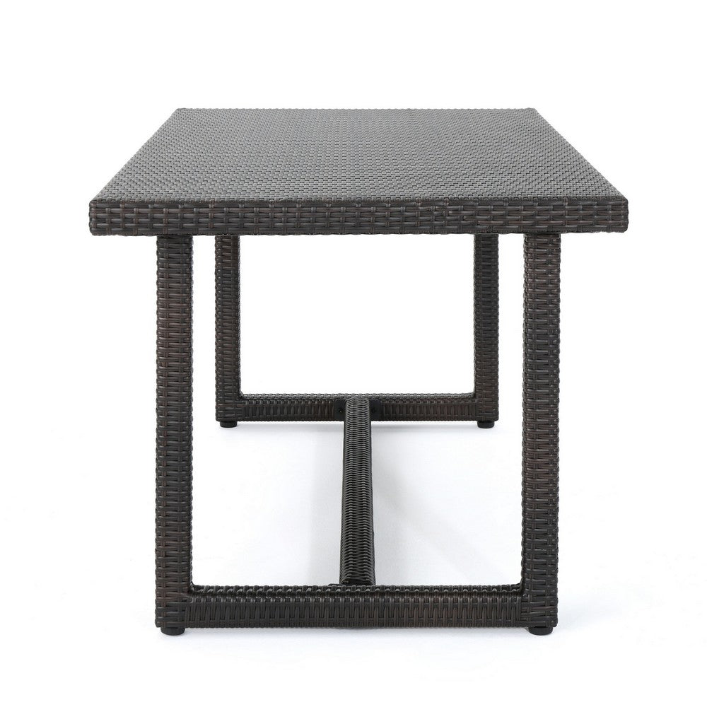 Sanie Outdoor Dining Table, 59 Inch Top, Iron Frame, Brown Resin Wicker
