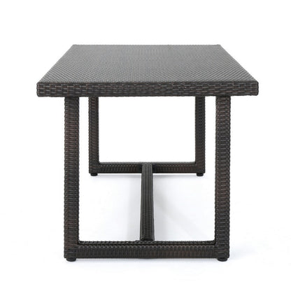 Sanie Outdoor Dining Table, 59 Inch Top, Iron Frame, Brown Resin Wicker