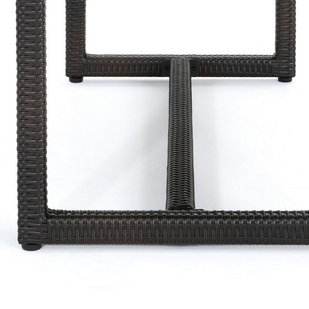 Sanie Outdoor Dining Table, 59 Inch Top, Iron Frame, Brown Resin Wicker
