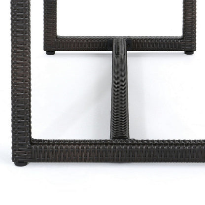 Sanie Outdoor Dining Table, 59 Inch Top, Iron Frame, Brown Resin Wicker