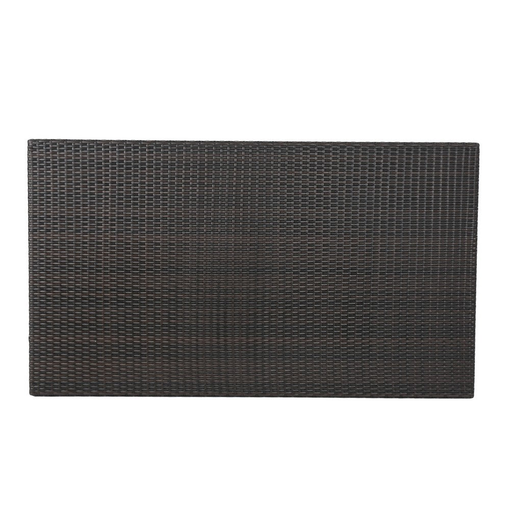 Sanie Outdoor Dining Table, 59 Inch Top, Iron Frame, Brown Resin Wicker