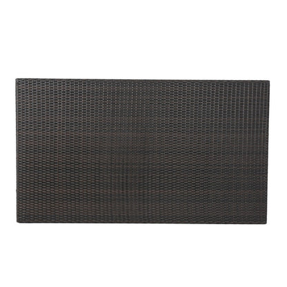 Sanie Outdoor Dining Table, 59 Inch Top, Iron Frame, Brown Resin Wicker
