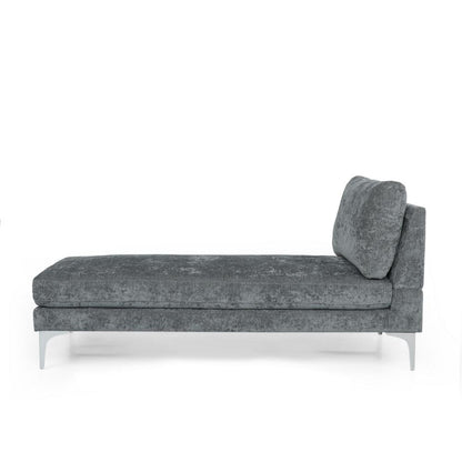 Yeni Chaise Lounger, 66 Inch, Modern Bracket Iron Legs, Soft Gray Fabric