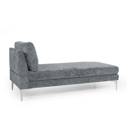 Yeni Chaise Lounger, 66 Inch, Modern Bracket Iron Legs, Soft Gray Fabric