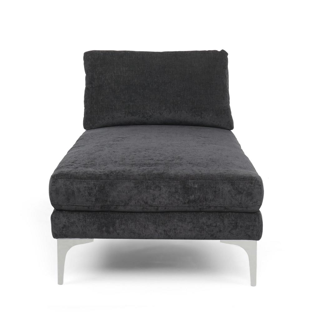 Yeni Chaise Lounge, 66 Inch, Modern Bracket Iron Legs, Soft Black Fabric