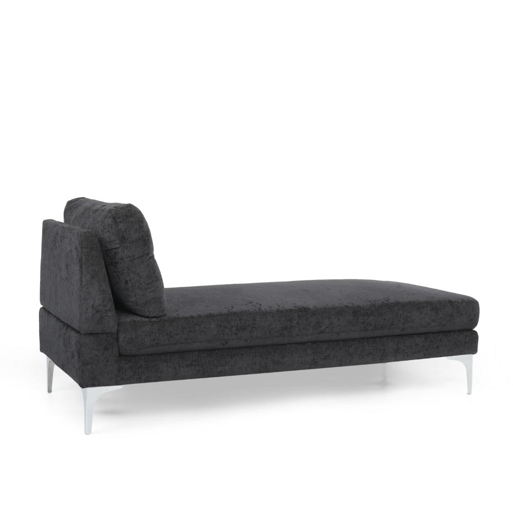 Yeni Chaise Lounge, 66 Inch, Modern Bracket Iron Legs, Soft Black Fabric