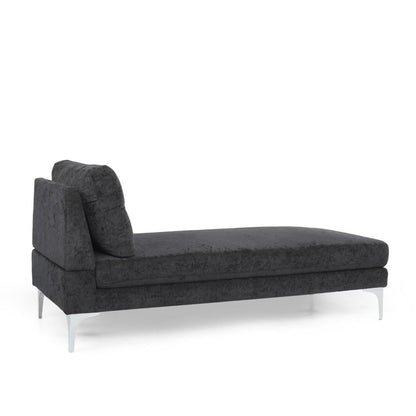 Yeni Chaise Lounge, 66 Inch, Modern Bracket Iron Legs, Soft Black Fabric