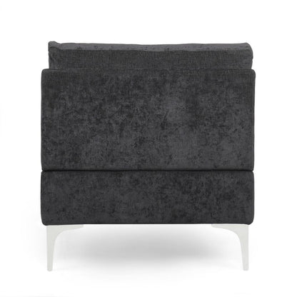 Yeni Chaise Lounge, 66 Inch, Modern Bracket Iron Legs, Soft Black Fabric
