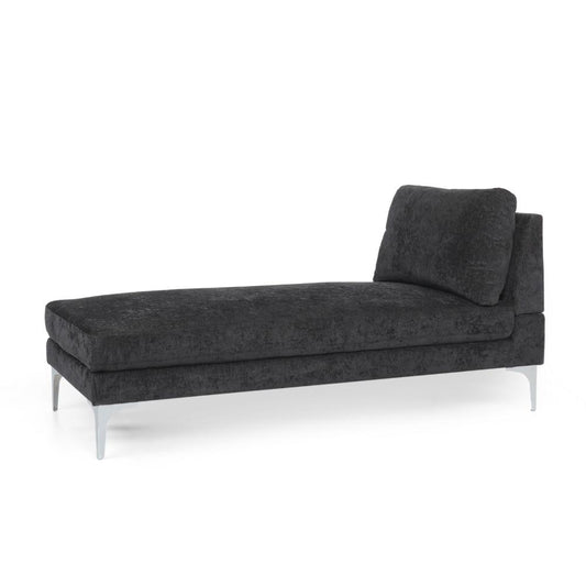 Yeni Chaise Lounge, 66 Inch, Modern Bracket Iron Legs, Soft Black Fabric