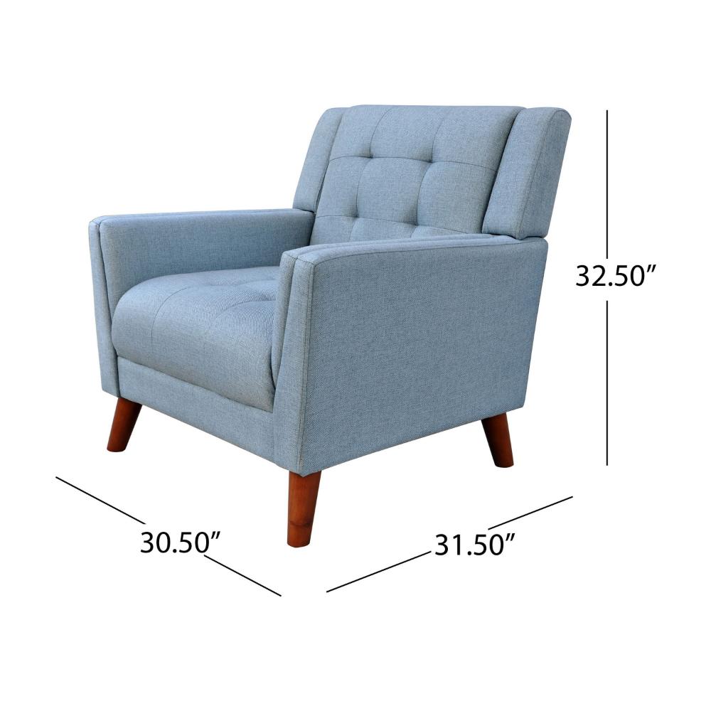 Accent Armchair, Tufted Back and Flared Arms, Birch Wood, Blue Polyester