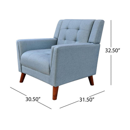 Accent Armchair, Tufted Back and Flared Arms, Birch Wood, Blue Polyester