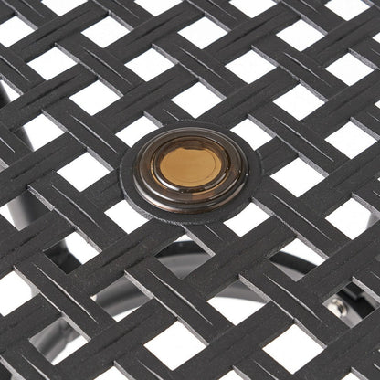 Cay Outdoor Dining Table, 40 Inch Square Top, Black Lattice Metal Design