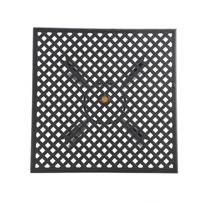 Cay Outdoor Dining Table, 40 Inch Square Top, Black Lattice Metal Design