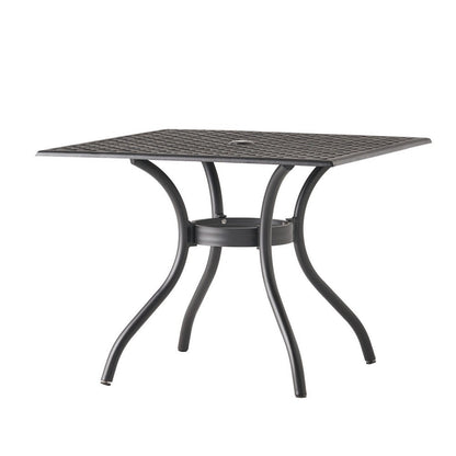 Cay Outdoor Dining Table, 40 Inch Square Top, Black Lattice Metal Design